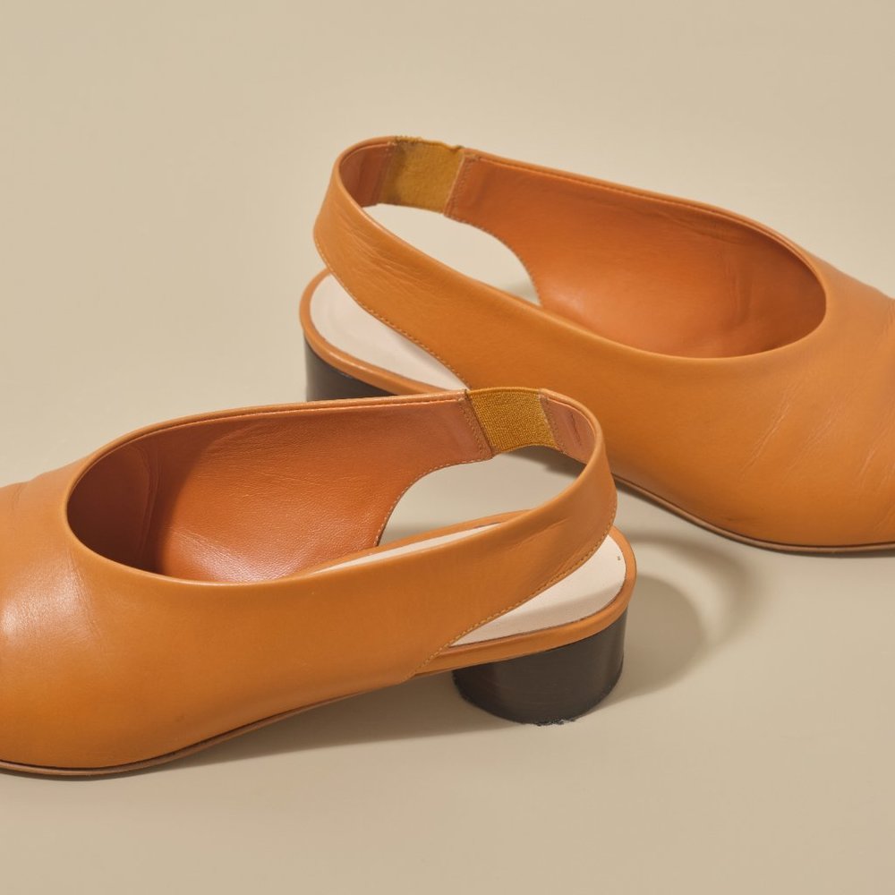 Everlane - Orange Leather Square Toe Slingback Sh… - image 8